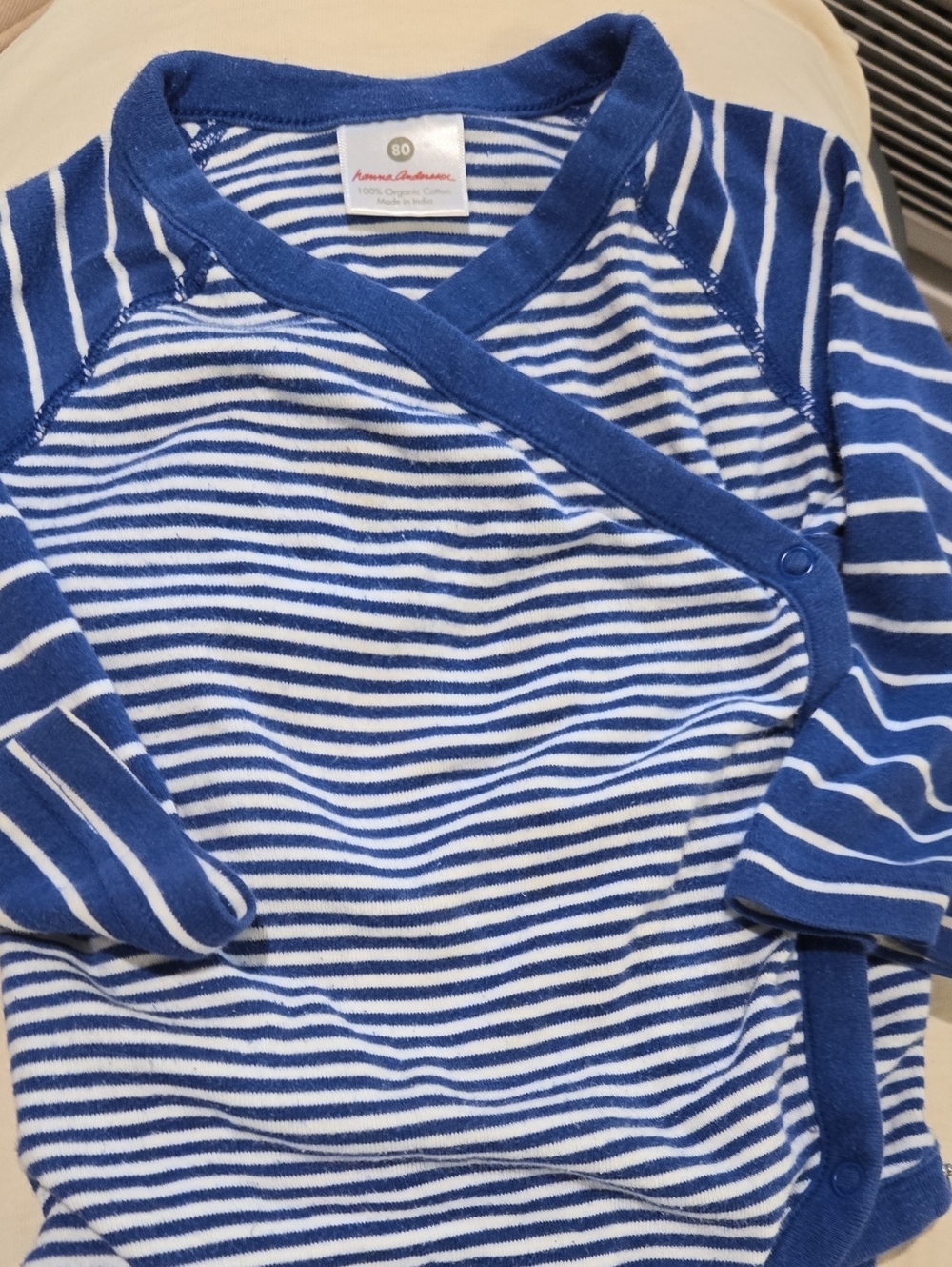 Hanna Andersson Navy and White Striped Infant Wrap Bodysuit